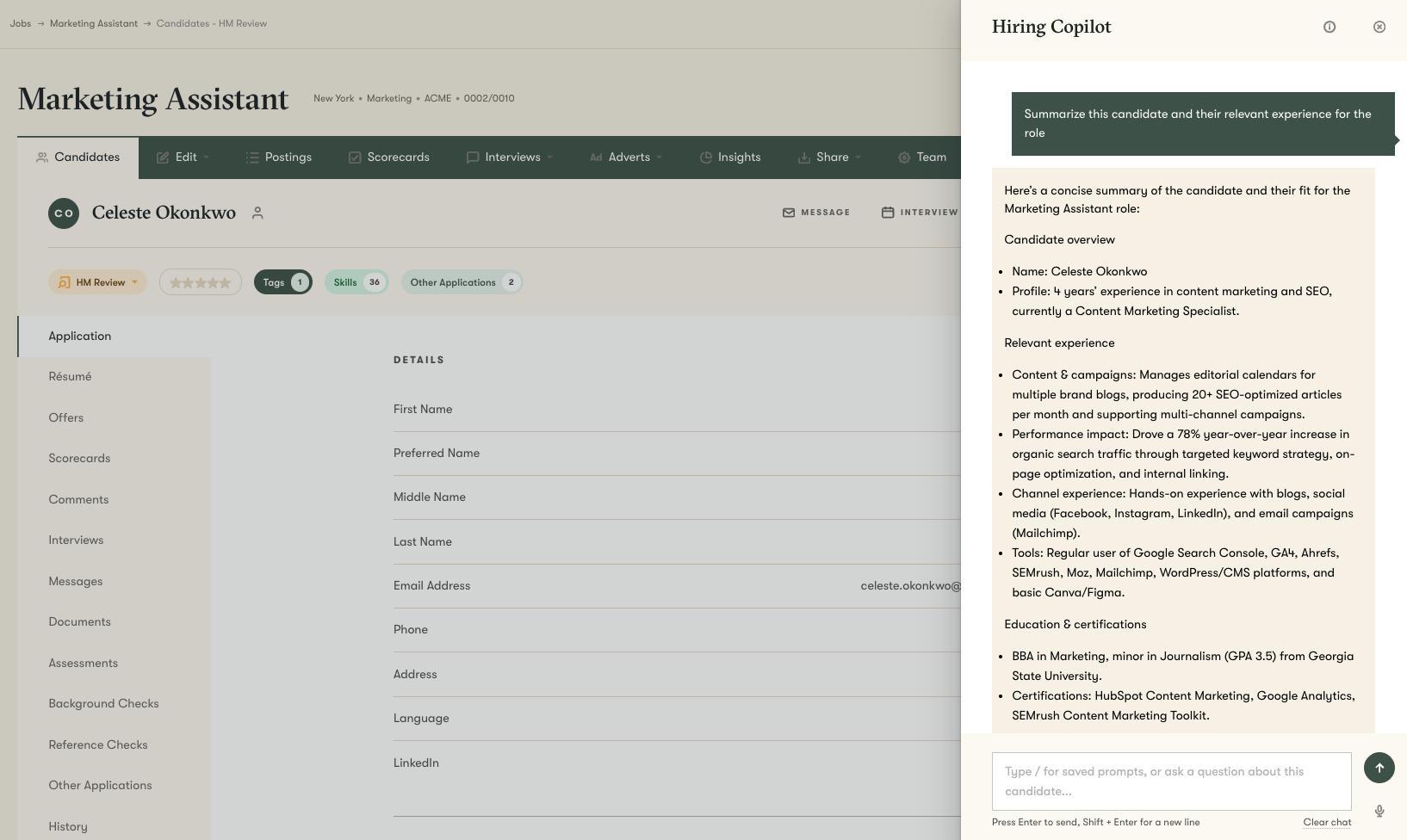 Candidate profile screenshot